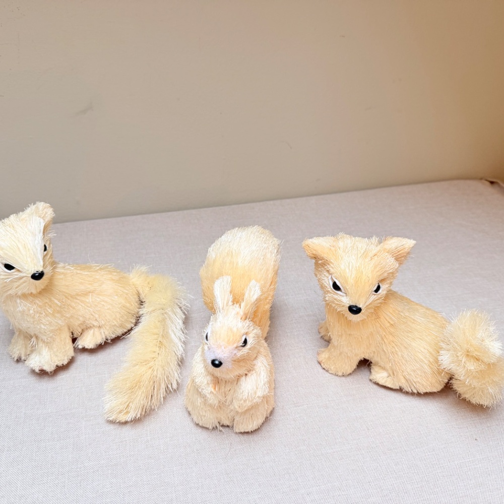 Vtg Brushart Sisal Straw Fox And Squirrels Winter Christmas Decor - Picture 7 of 8